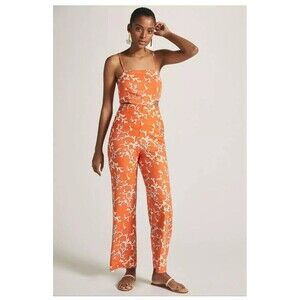 Anthropologie Maeve Rivera Linen Cut Out Jumpsuit Size US 6 Coral